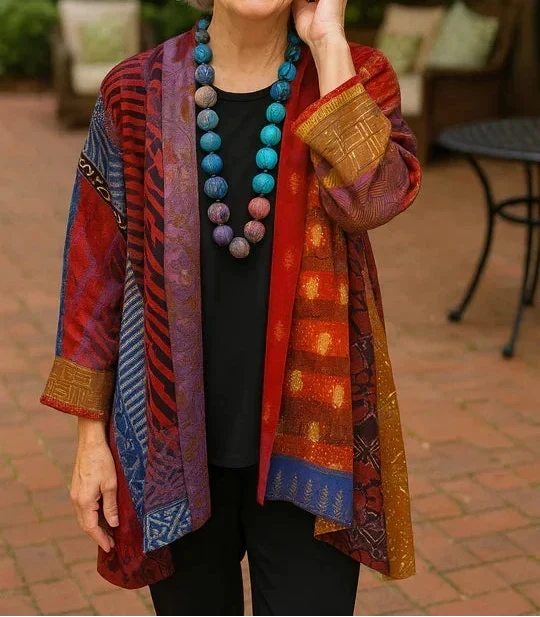 Primevère | Cardigan long ouvert effet patchwork