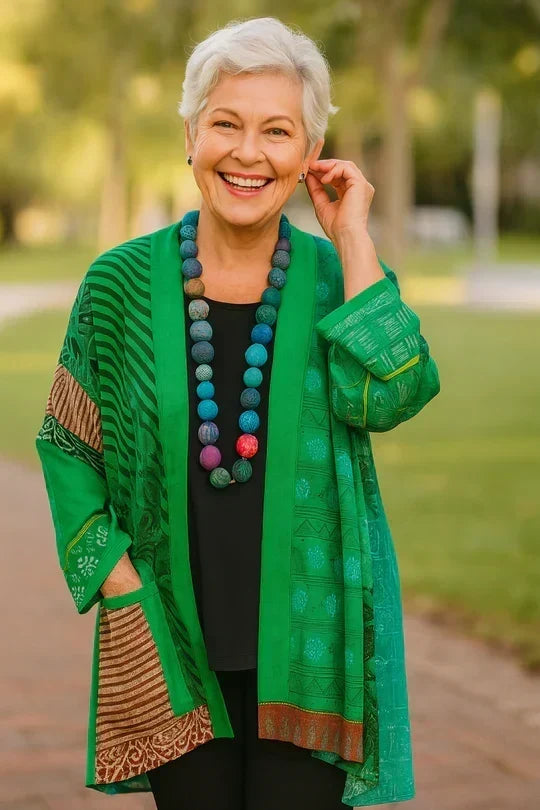 Primevère | Cardigan long ouvert effet patchwork