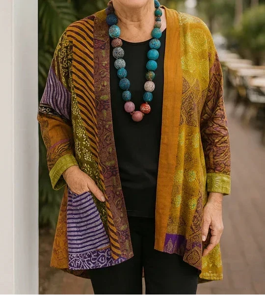 Primevère | Cardigan long ouvert effet patchwork
