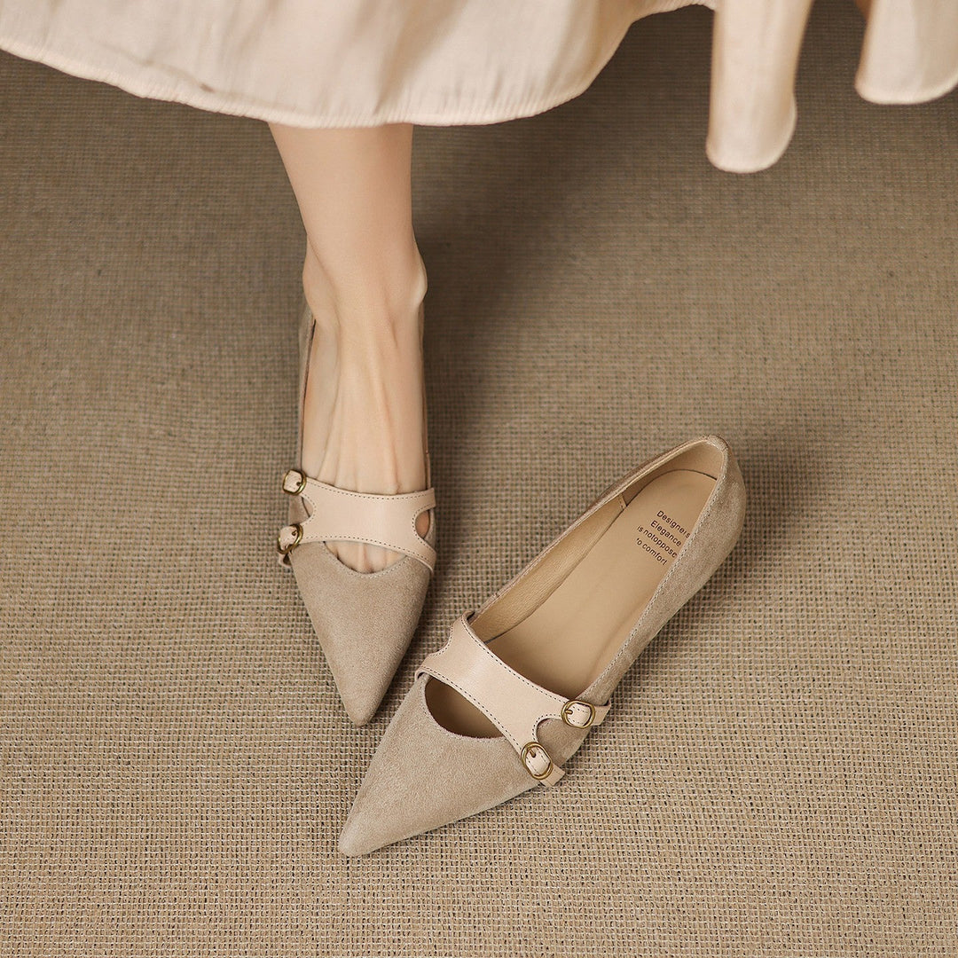 Rosemonde | Babies pointues effet daim à double bride
