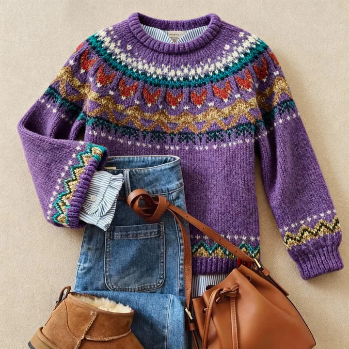 Thelma | Pull nordique violet à empiècement jacquard