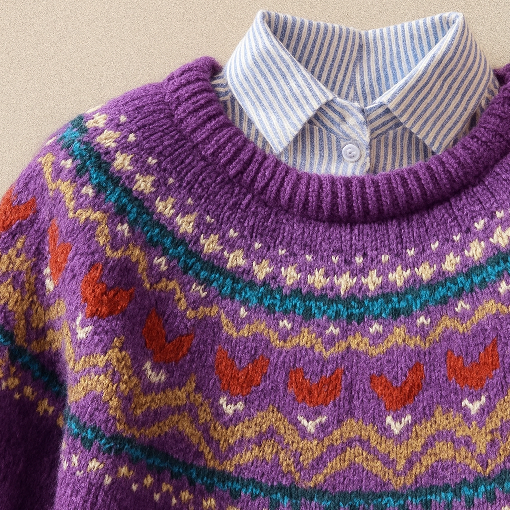 Thelma | Pull nordique violet à empiècement jacquard