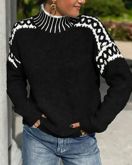 Titiane | Pull col montant à épaules jacquard